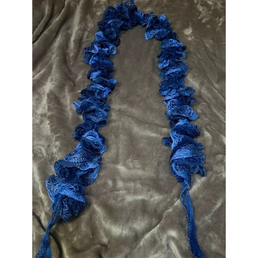 Handmade Ruffle Scarf Cobalt Blue Ombre Metallic Shimmer Sashay Style 2010s